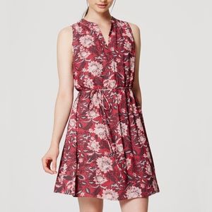 LOFT Pink Floral Tie-Waist Dress